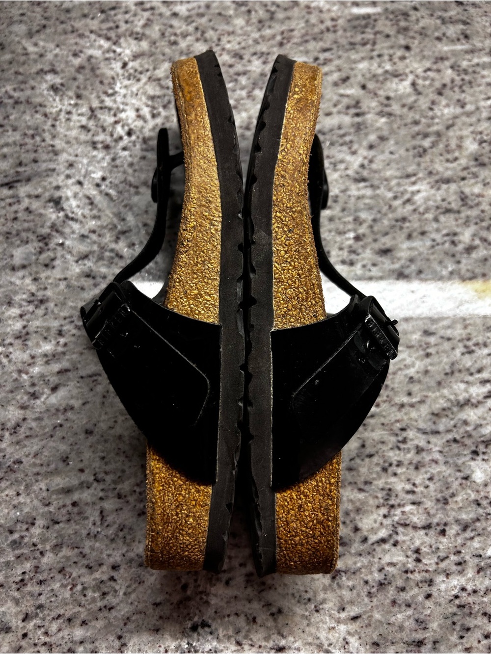 Birkenstock Gizeh Black Patent Thong Sandals with Brown Suede Footbed size 7 - Picture 7 of 8
